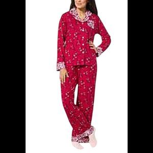C Wonder Women's 2-Peice Printed Collar PJ Set Red - Regular